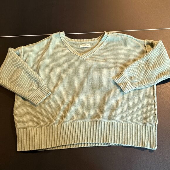 Lucky Brand Sweaters - Lucky Brand Women's 2X Waffle Knit V-Neck Sweater Sage Green Long Sleeve Slouchy